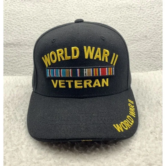 World War II 2 Veteran Baseball Hat Mens Hook Loop OSFM Military Army History - Picture 1 of 9